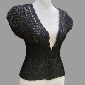 Bebe Women's Knitted Sleeveless Button Down Cardigan/Vest/Sweater, V-neck (Sz S)